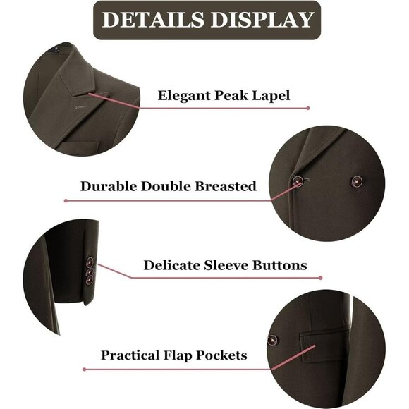 Mens Brown  Winter Jacket Trench Coats for Men Long Jackets Warm Double+ - Picture 3 of 7